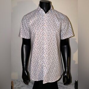 Zara Men's White Shirt with Blue and Red Pattern
